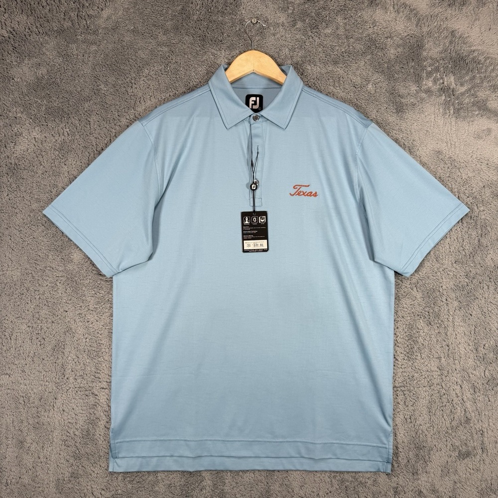 FootJoy Polo Shirt Mens L Blue Performance Stretch Golf Texas Wicking Easy Care